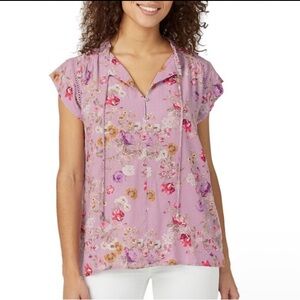 Buffalo David Bitton Purple Floral Women's Blouse Size XXL